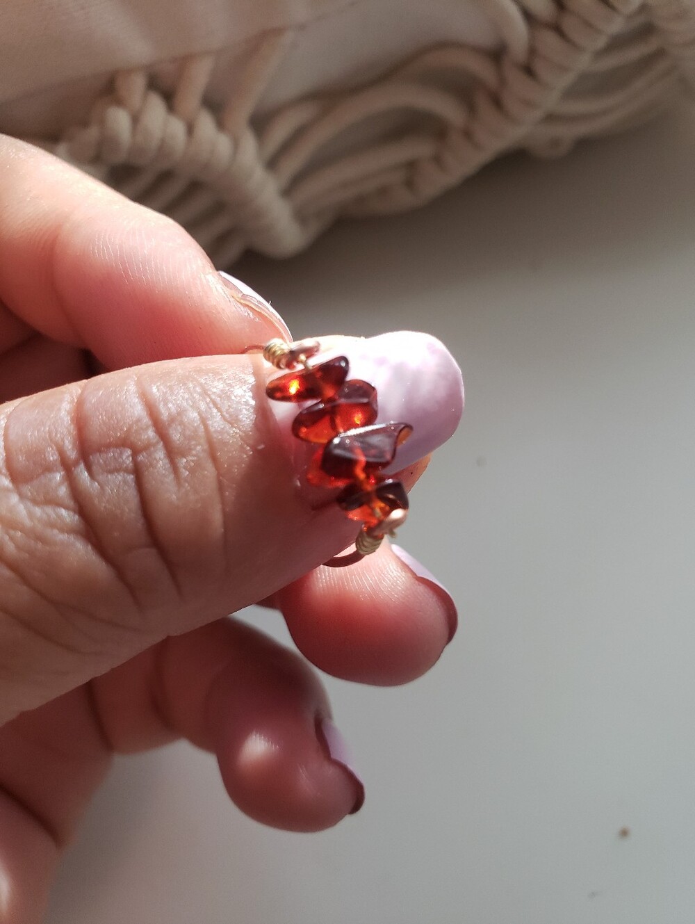 New Handmade Elegant Women’s Pure Copper N Amber Bead Ring